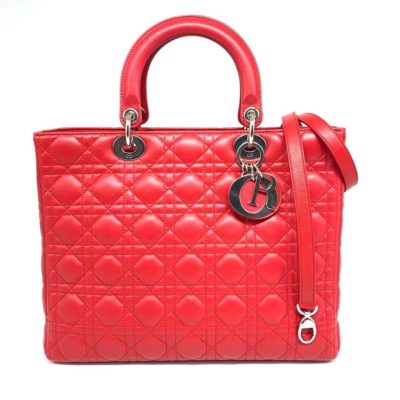 Dior Lady large red lambskin shw dc11