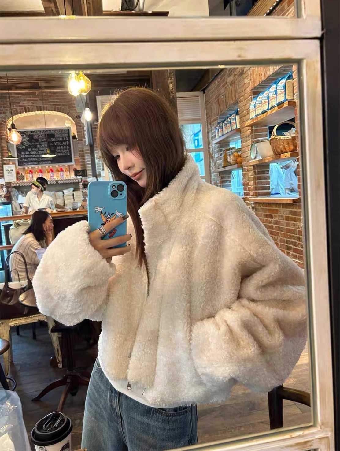 TWO SIDE FUR AND BLUE STRIPE