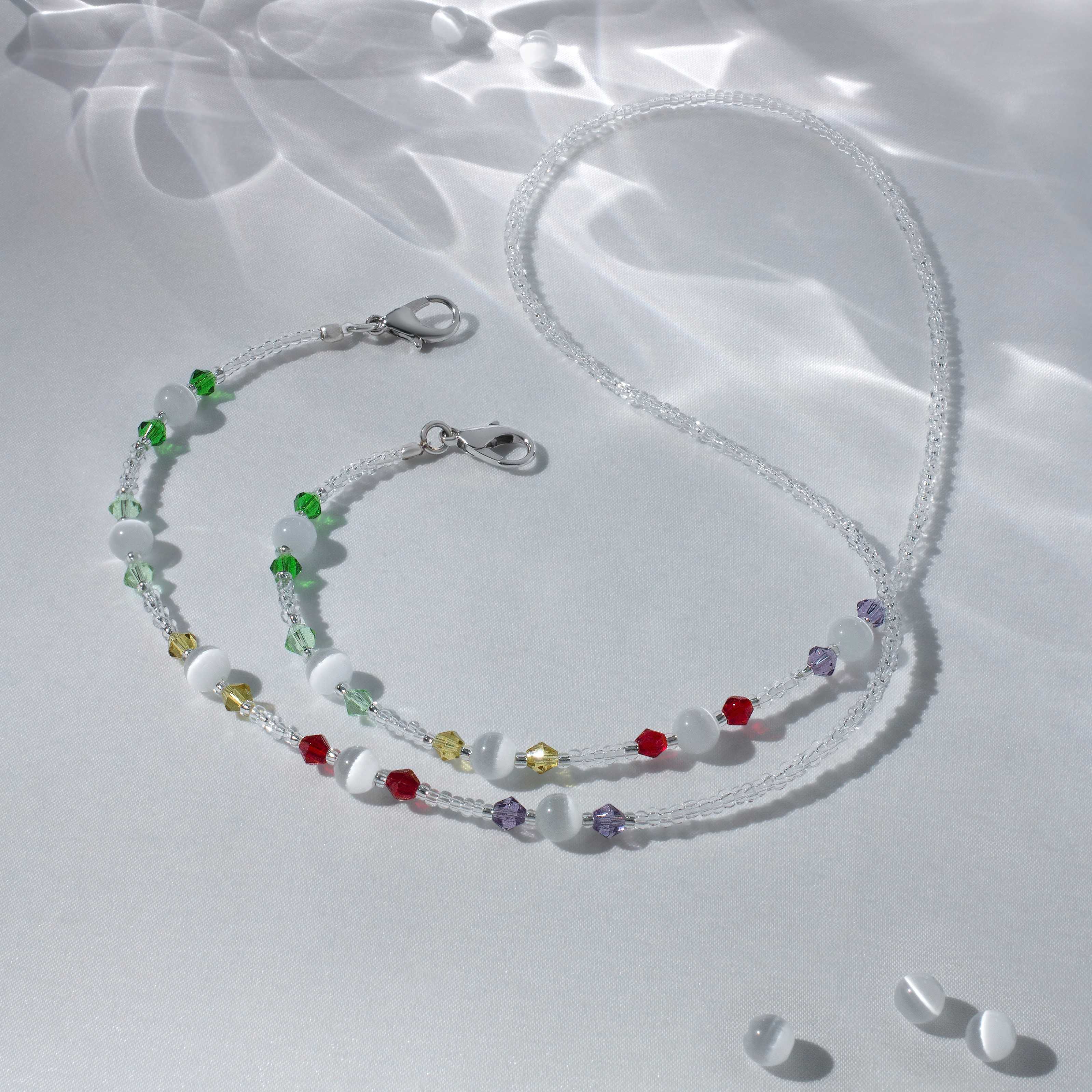 สร้อยคล้องแมสคริสตัลหลากสี Cat's Eye MC111 สร้อยคล้องแว่นสีใส สีรุ้ง หลายสี