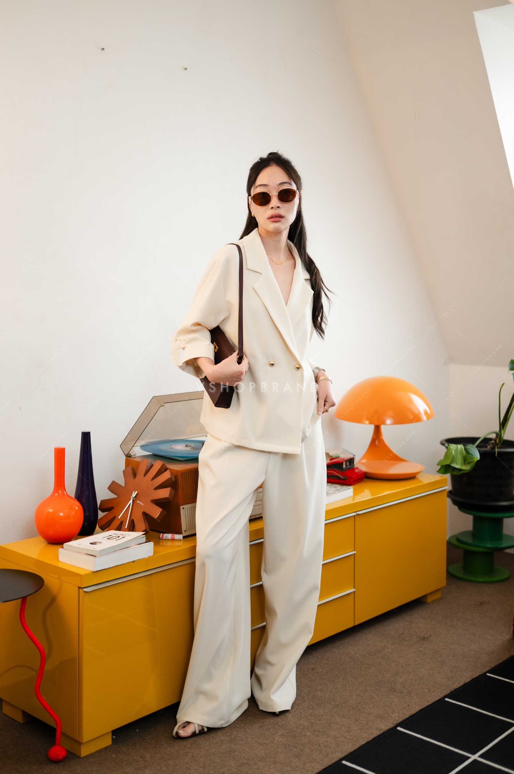 Set เสื้อทรงสูทกระดุมทองพับแขน + กก.ขายาว