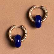 LAPIS LAZULI BEAD CHUNKY HOOP EARRINGS