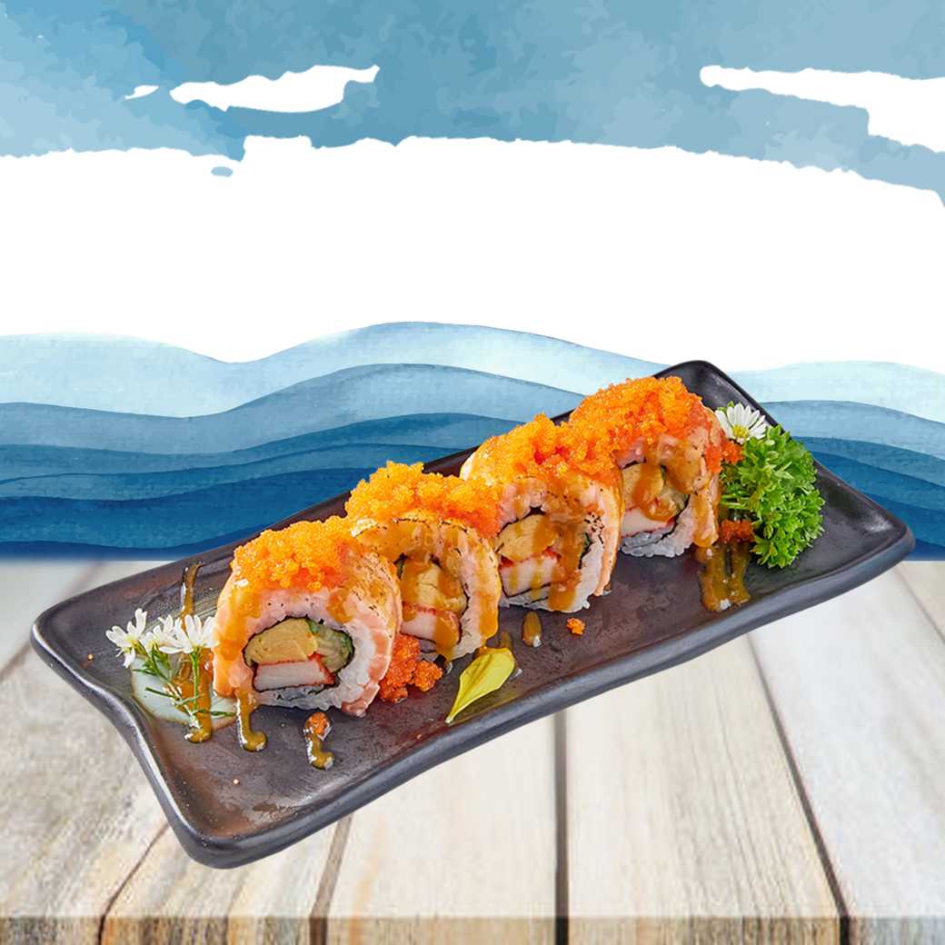 Salmon Aburi-Saikyo Roll	แซลมอน เบิร์นไฟ ซอสไซเกียว  Full 8 ชิ้น