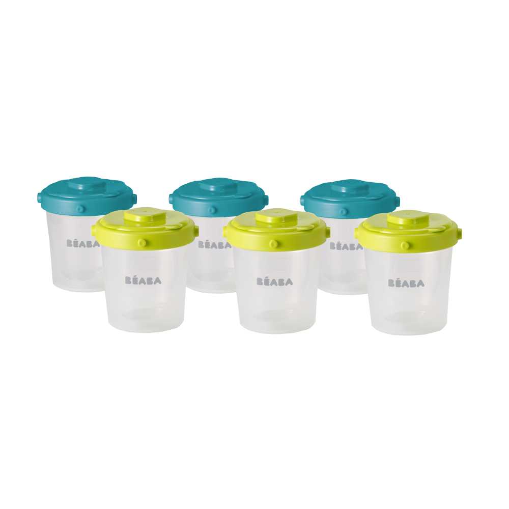 BEABA ชุดกระปุก Set of 6 Clip Portions - 2nd age/200ml (assorted colors BLUE/NEON)
