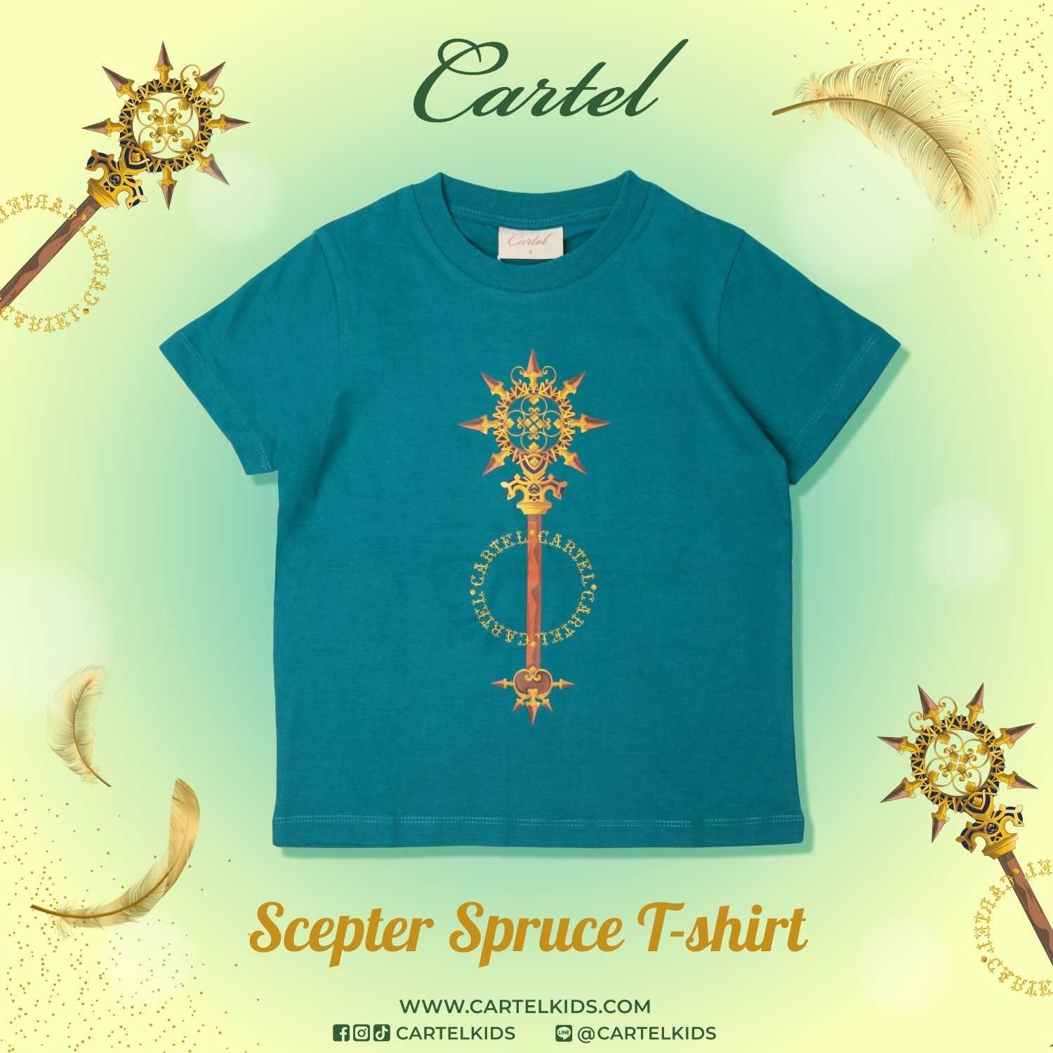 เสื้อยืดเด็กสีเขียวลายคฑา SCEPTER SPRUCE T-SHIRT Cartelkids (CV)