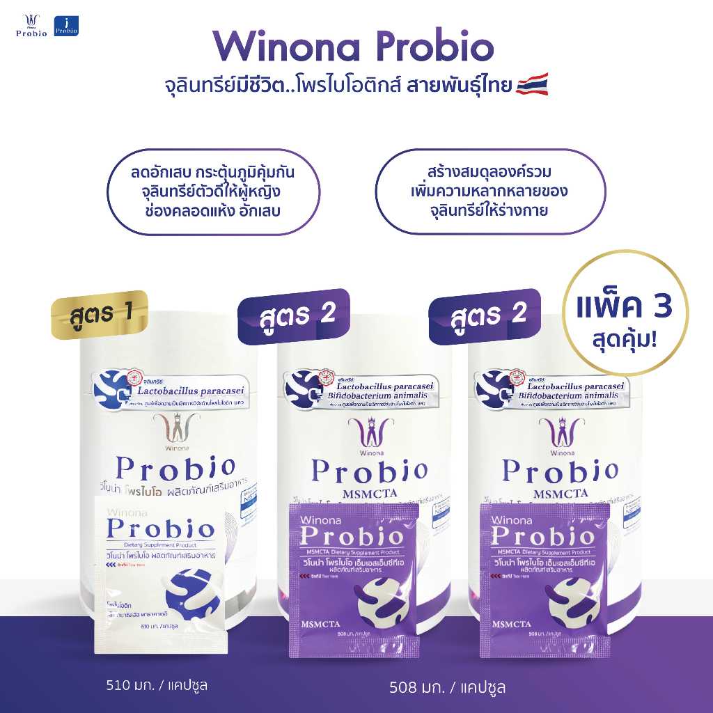 Winona Probio (สูตร 1) 1 กระปุก + Winona Probio (สูตร 2) 2 กระปุก