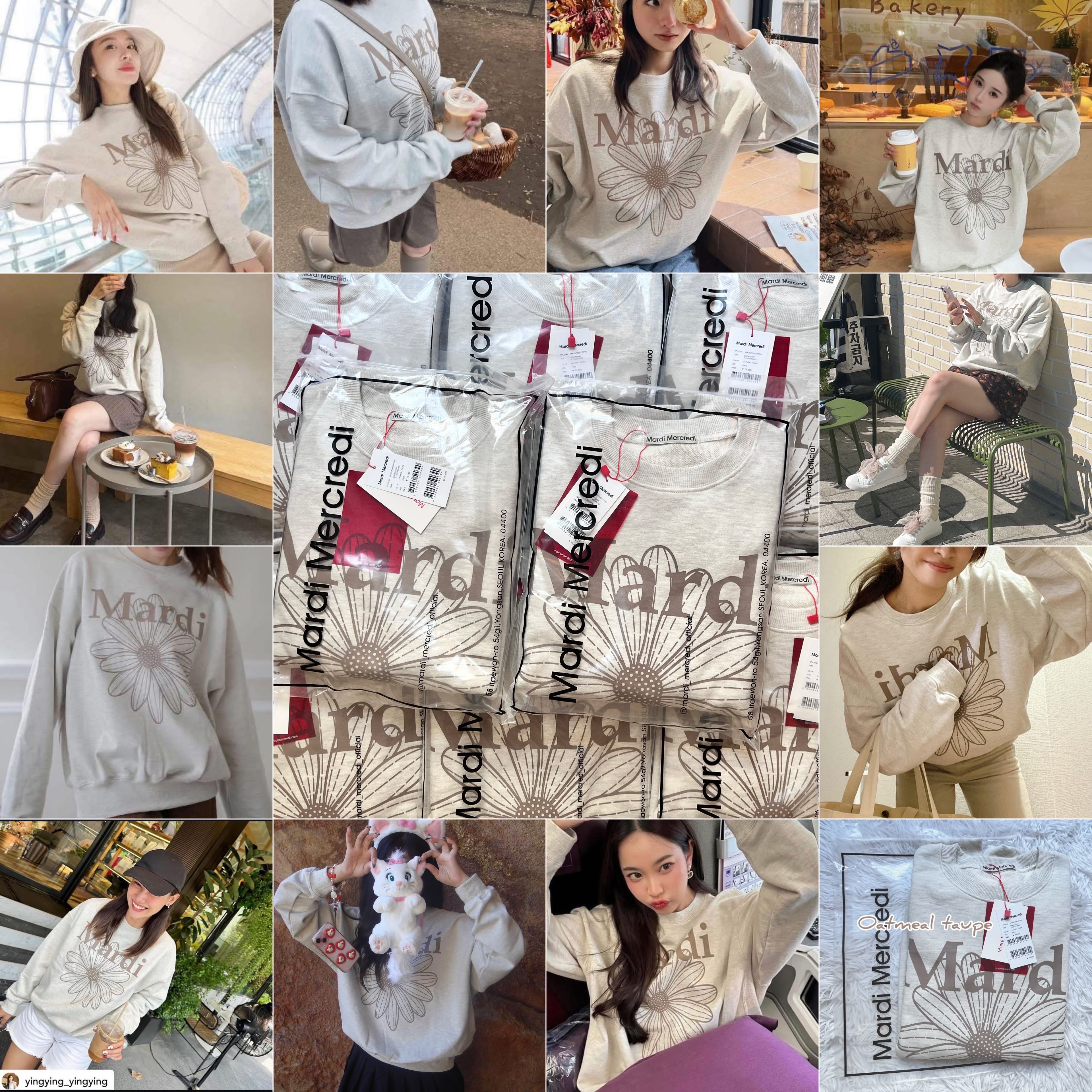 [พร้อมส่งOatmeal/ Brown แท้] Mardi Mercredi flower sweatshirt เสื้อสเวตเตอร์ลายดอกไม้ 