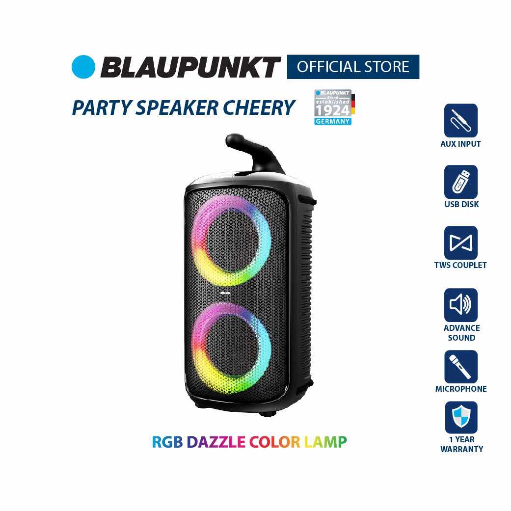 BLAUPUNKT ลำโพงบลูทูธปาร์ตี้ 50W แถมไมค์ 2 ตัว Party Speaker Cheery