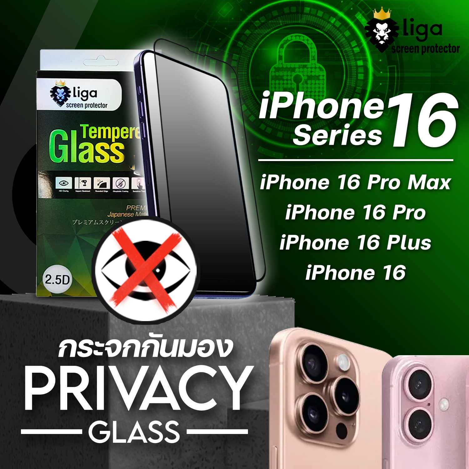 ฟิล์มกระจกกันมอง 2.5D PRIVACY GLASS ANTI-SPY For iPhone 16 Series