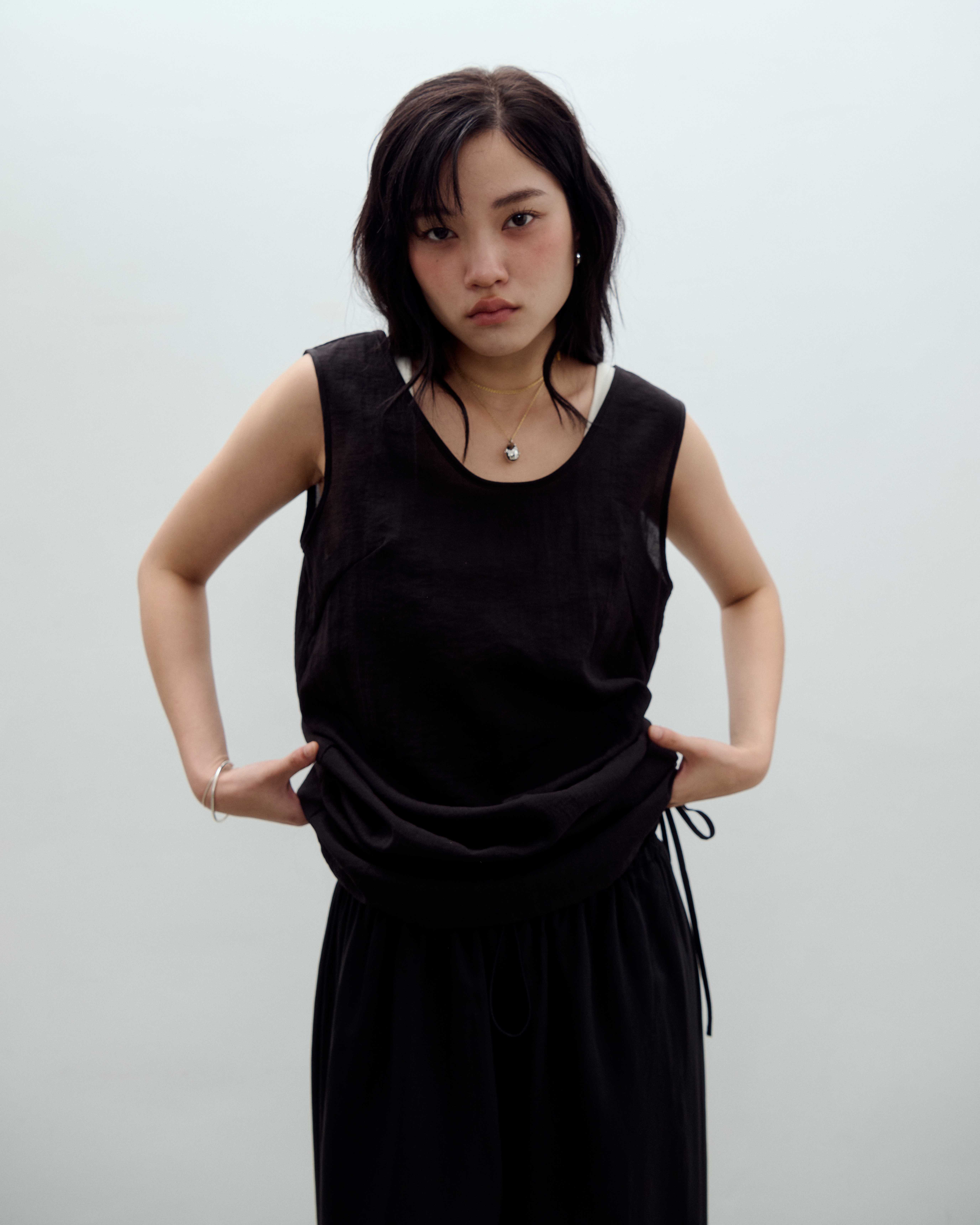 H.061 - REI Sheer Top With Tie Detail - Black