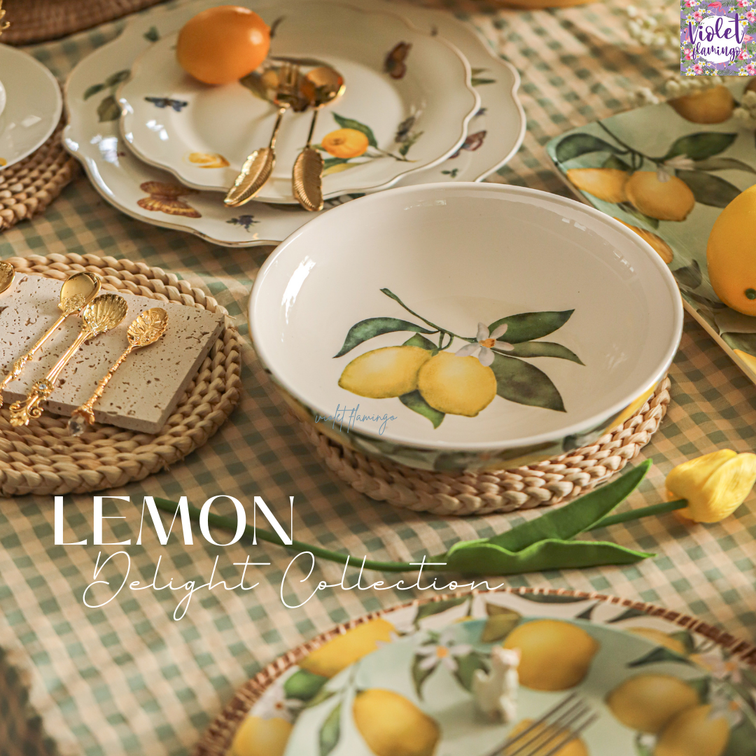 Lemon Delight Collection จานชามเซรามิคลายลูกเลมอนและดอกไม้ใบไม้
