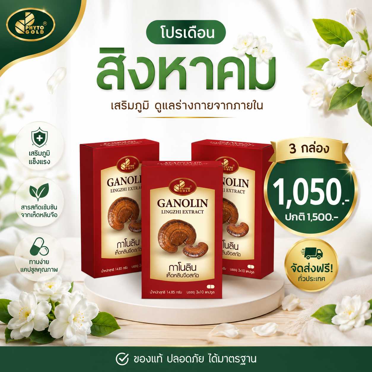 ✨️ ซื้อ 3 ราคาพิเศษ  กาโนลินเห็ดหลินจือสกัด 30 แคปซูล/กล่อง