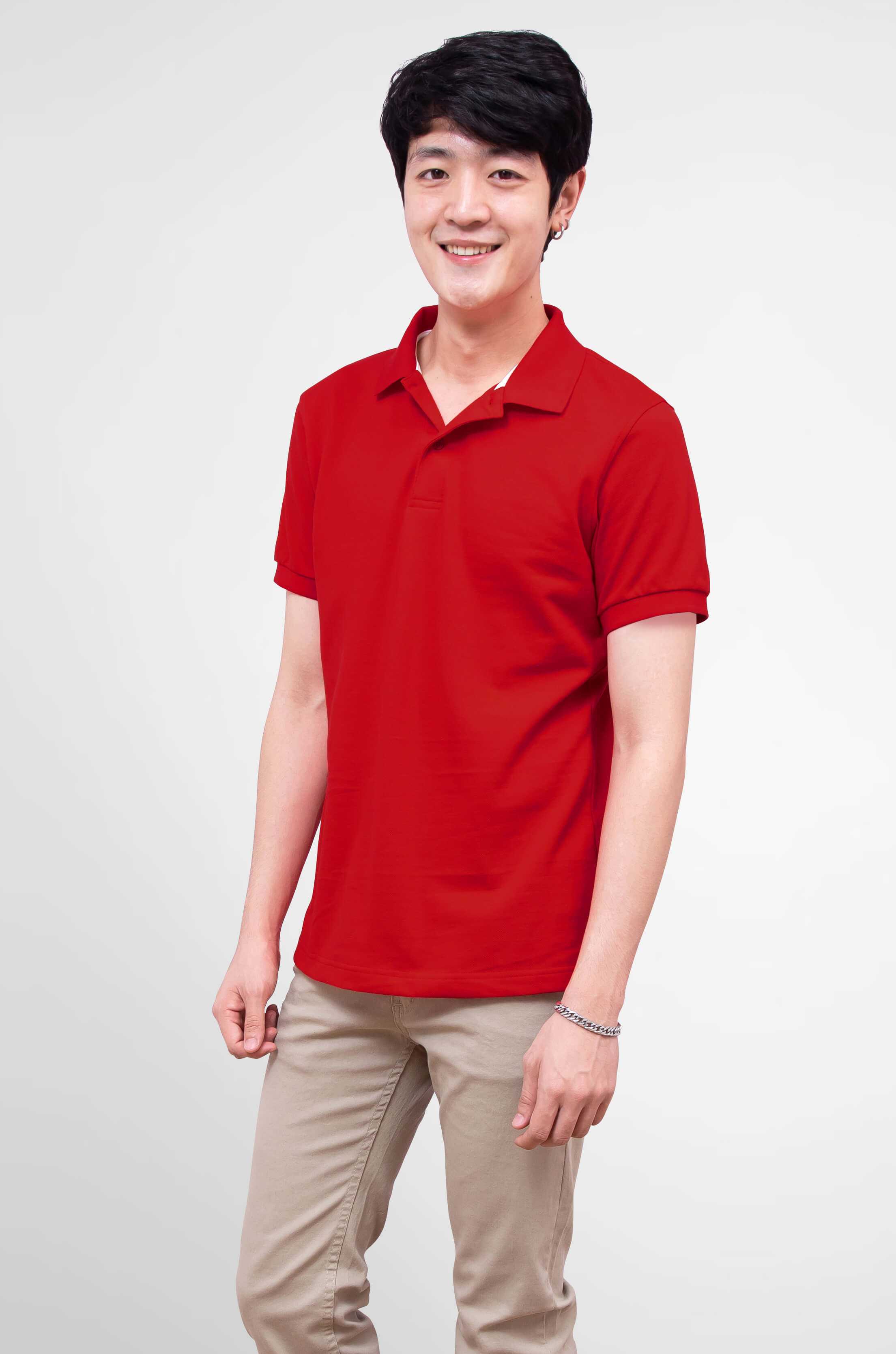 Noproblem ยอดขาย No.1 รับประกัน ไม่ย้วย ไม่ยืด ผ้านุ่ม เสื้อโปโล ชาย สีแดงโกเมน