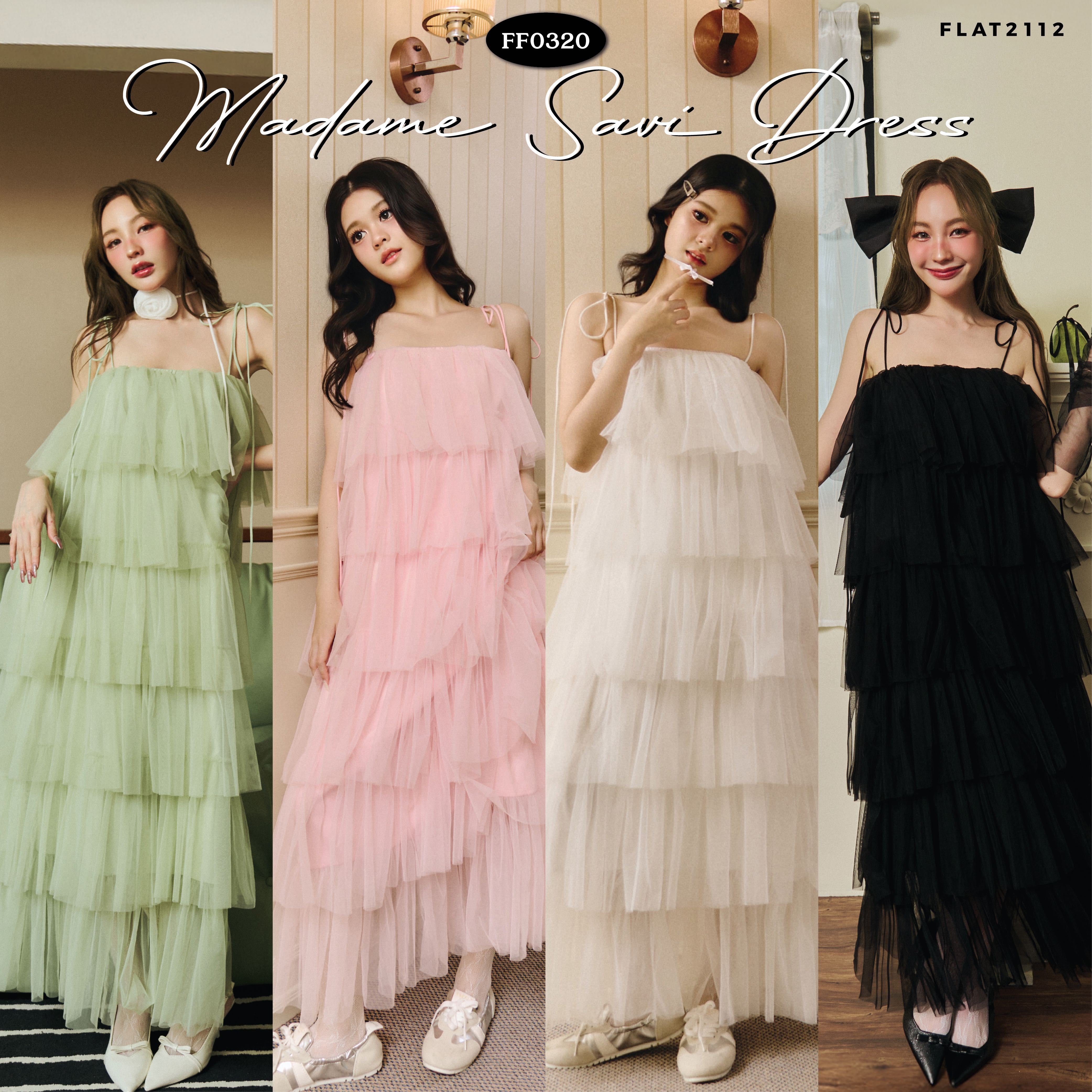 FLAT2112 FF0320 : MADAME SAVI DRESS เดรสยาวมีเชือกผูก เดรสชั้นๆ เดรสออกงาน