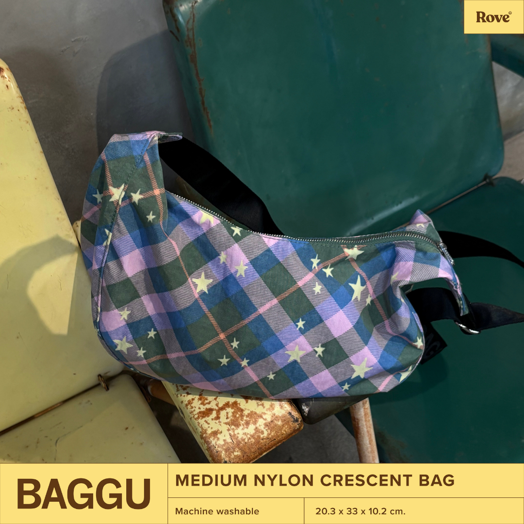 BAGGU Medium Crescent Bag - Green Star Plaid