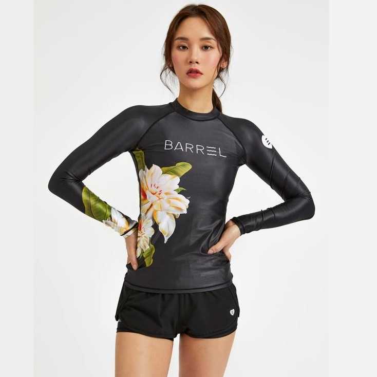 Women Tropical Rashguard Top BLACK
