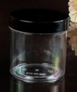 P111BN076BL กระปุกขนมทรงกลม 240ml ฝาดำ(ห่อ1ใบ)