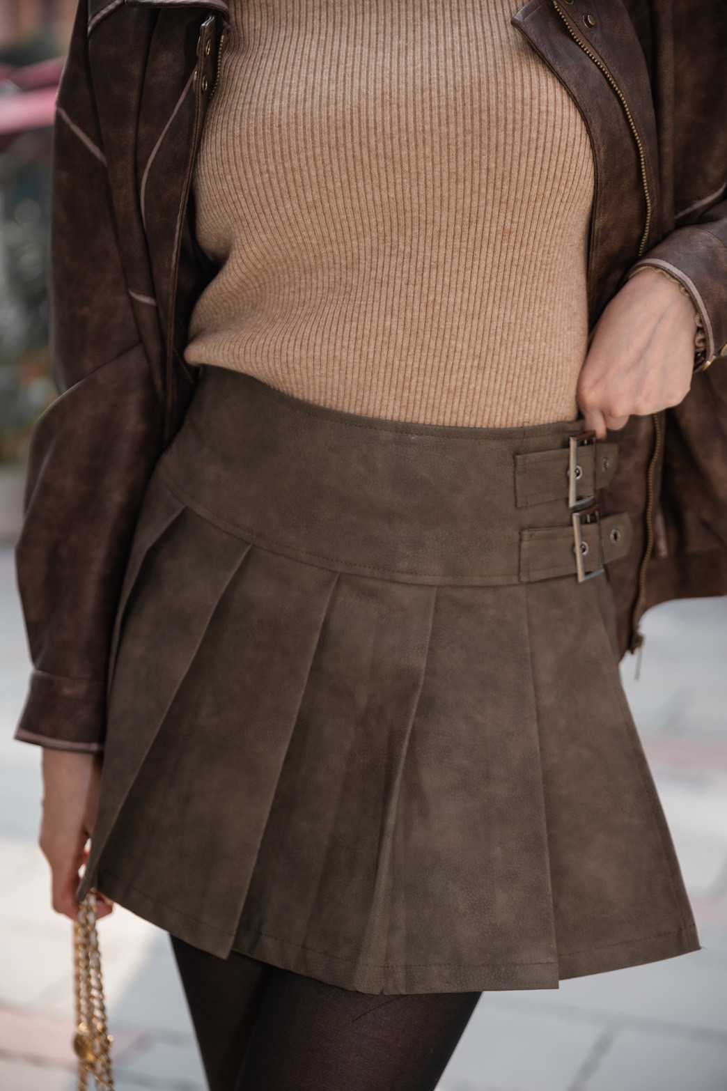 SK614 Mabel Leather Skirt กระโปรงหนังPU