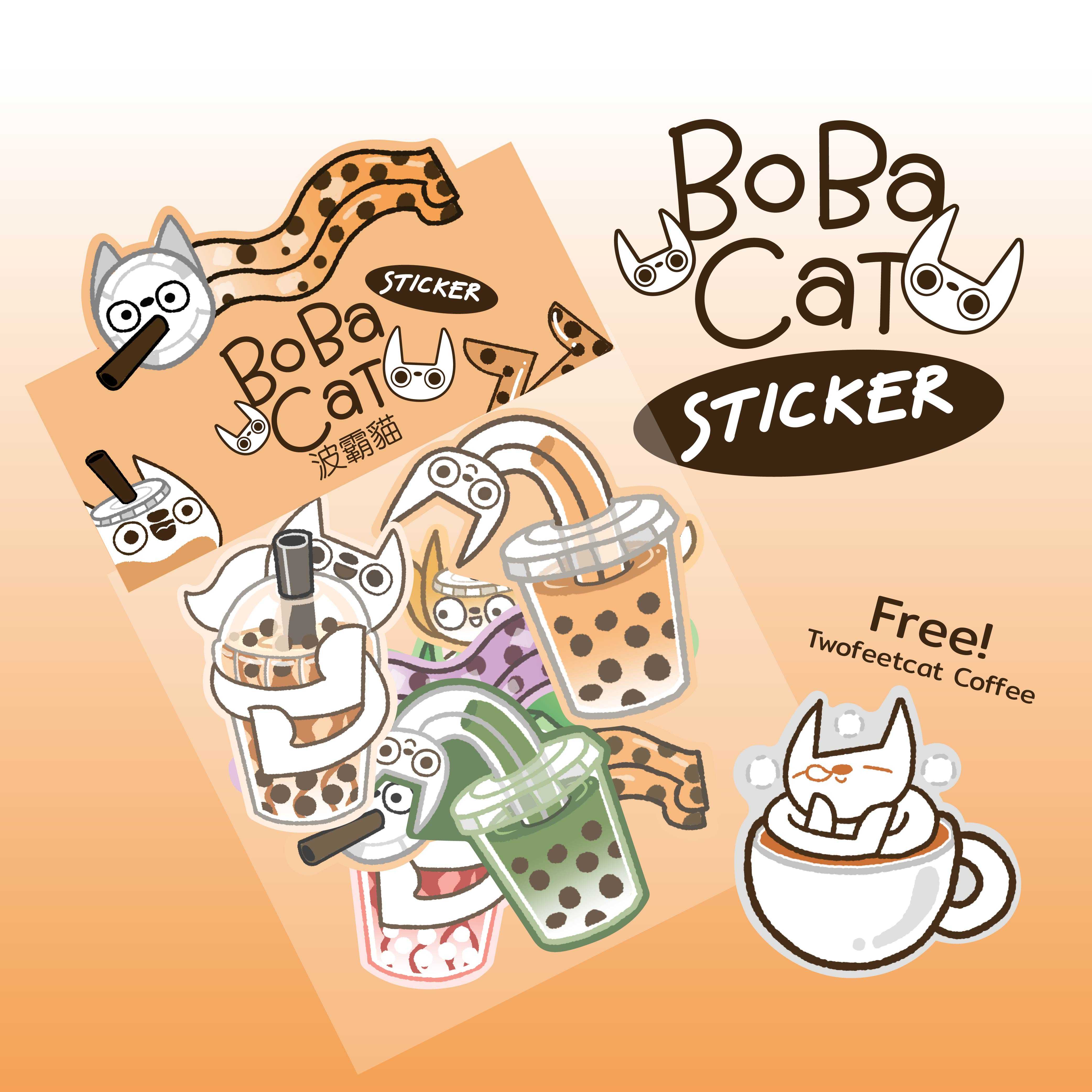 Boba cat sticker set