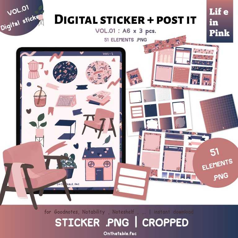 Digital Sticker - Life in Pink - PNG
