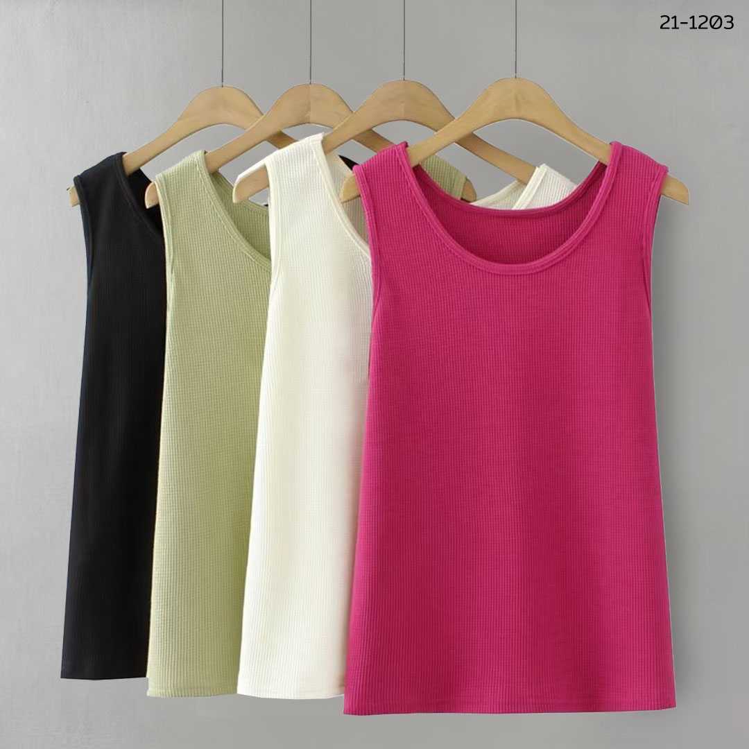 21-1203 เสื้อยืดแขนกุดปั้มลาย