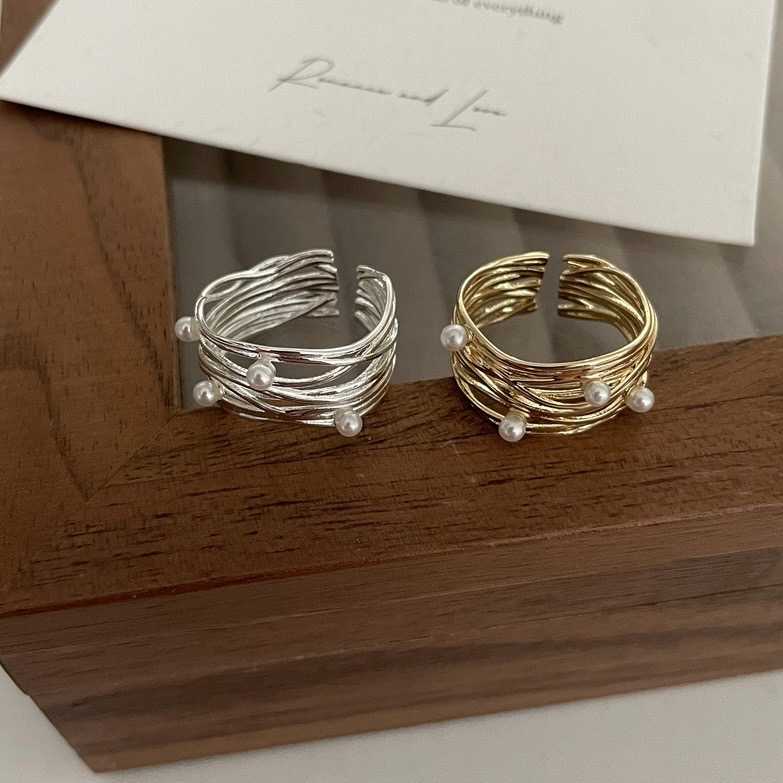 [พร้อมส่ง]  💍🔗 แหวนประดับมุก สุดชิค สีเงิน/สีทอง | QF021