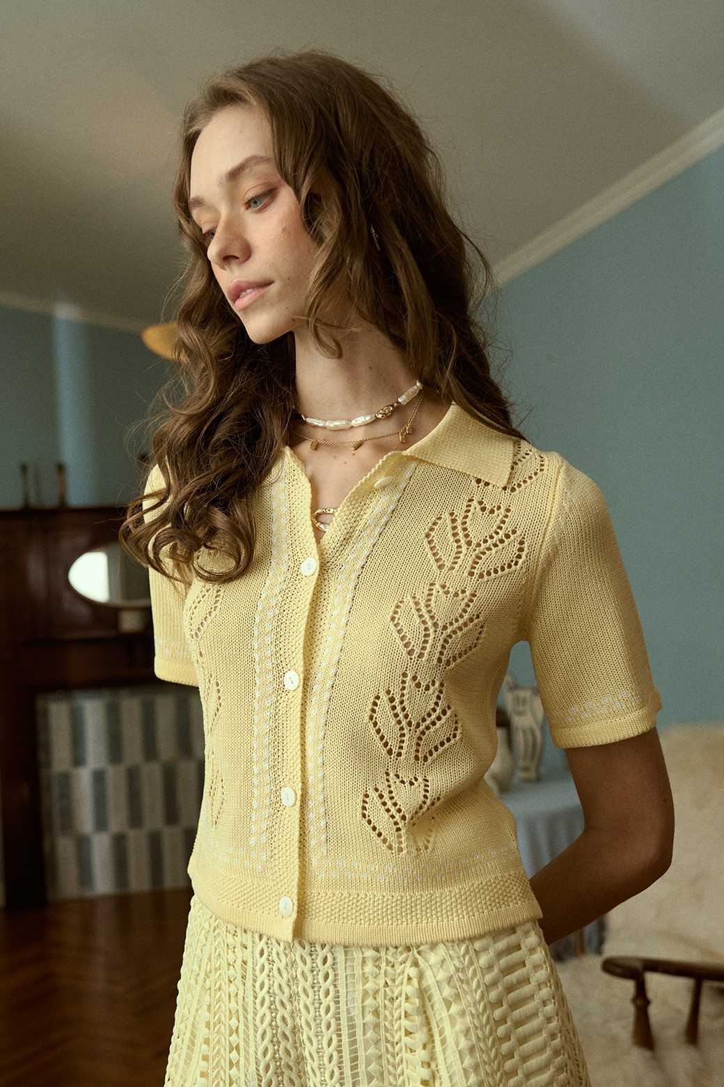 (พร้อมส่ง ) Perana เสื้อ KNIT - LAURA SHIRT (สีเหลือง Yellow )