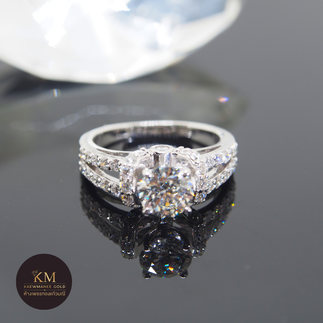แหวนเพชร Classic Excellence Pave Solitaire Ring (White Gold)