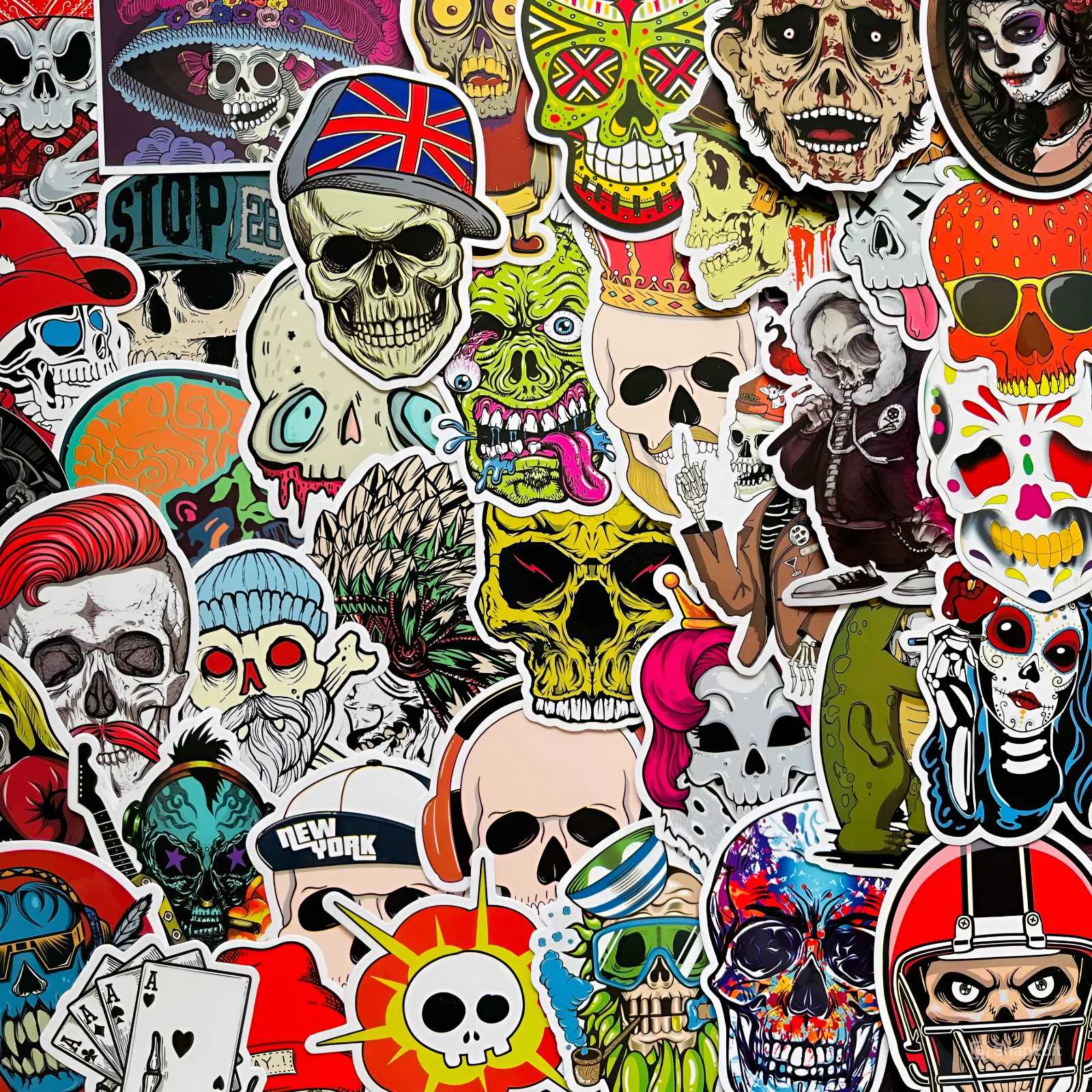 สติ๊กเกอร์กันน้ำ Set Skull ( 100 ชิ้น ) | PVC กันน้ำ สีสด ติดทน ไม่ลอก