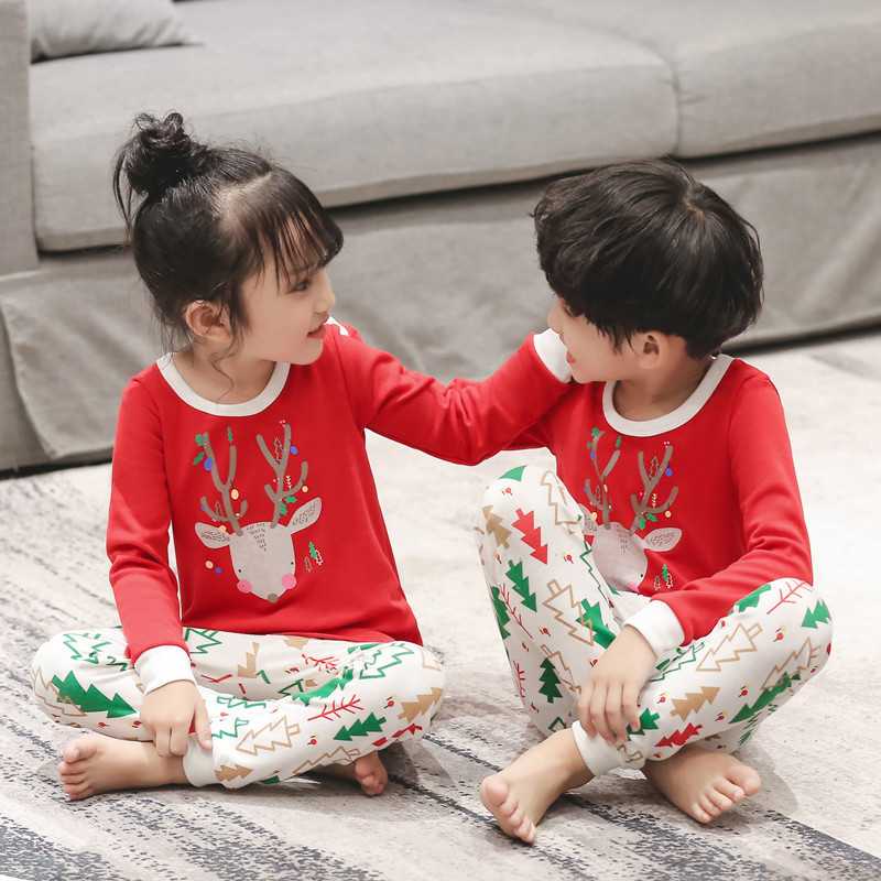 K181 ชุดนอนเด็กสไตส์เกาหลี ลายกวางสีแดง ผ้านิ่มใส่สบาย ลายน่ารัก  100% COTTON
