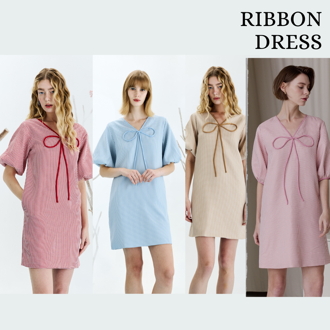 Ribbon Dress สี Ice shinori,Latte shinori