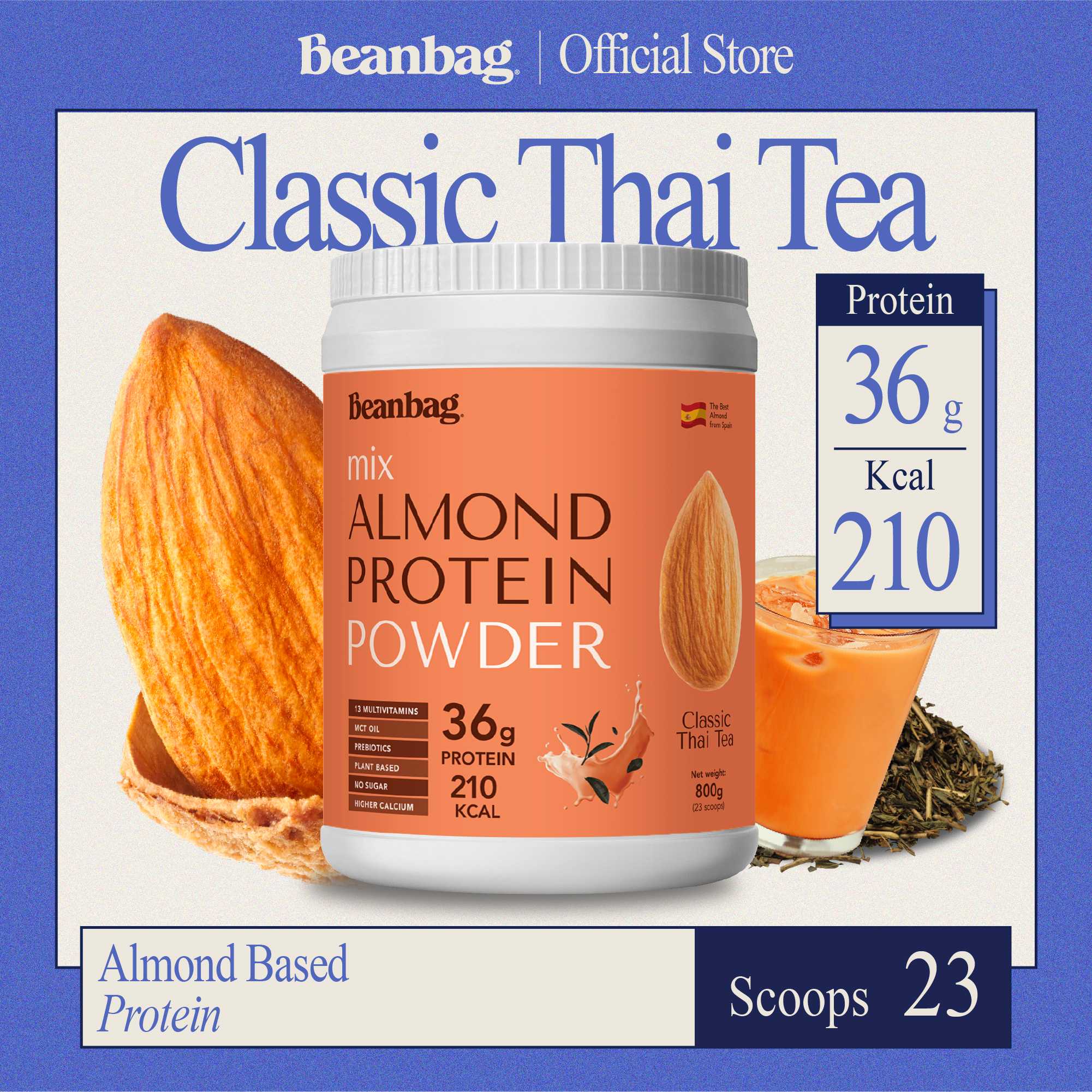 Beanbag Mix Almond Protein รส Classic Thai Tea โปรตีนอัลมอนด์รสชาไทย 800g