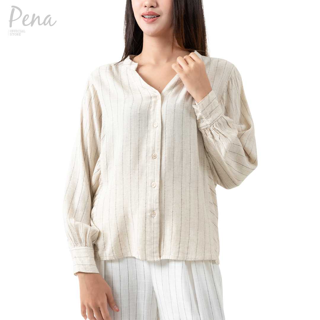 Pena house เสื้อเบลาส์ คอปกสกิปเปอร์ แขนยาว PWSL062401