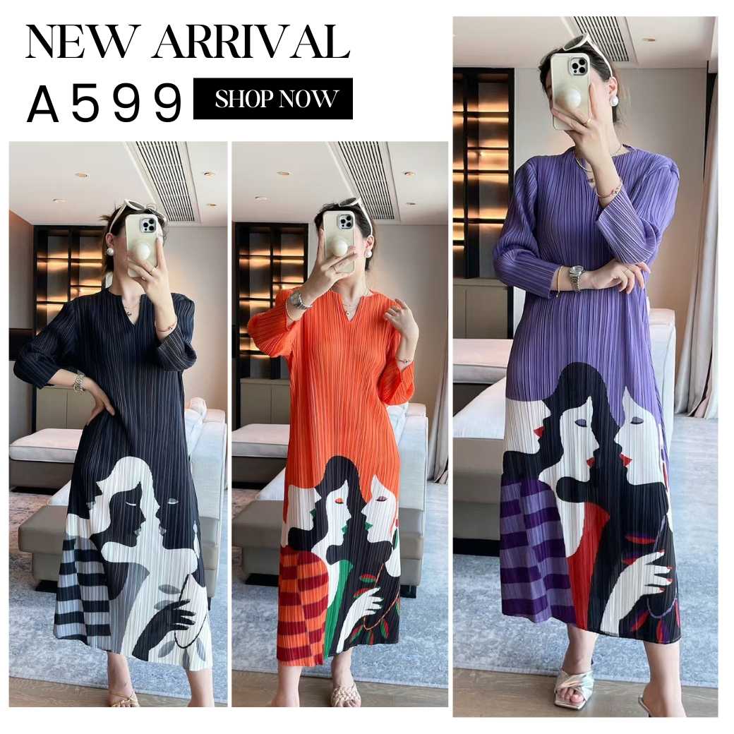 Pleatbynisa A599 เดรสอัดพลีท เนื้อผ้าPolyester100%