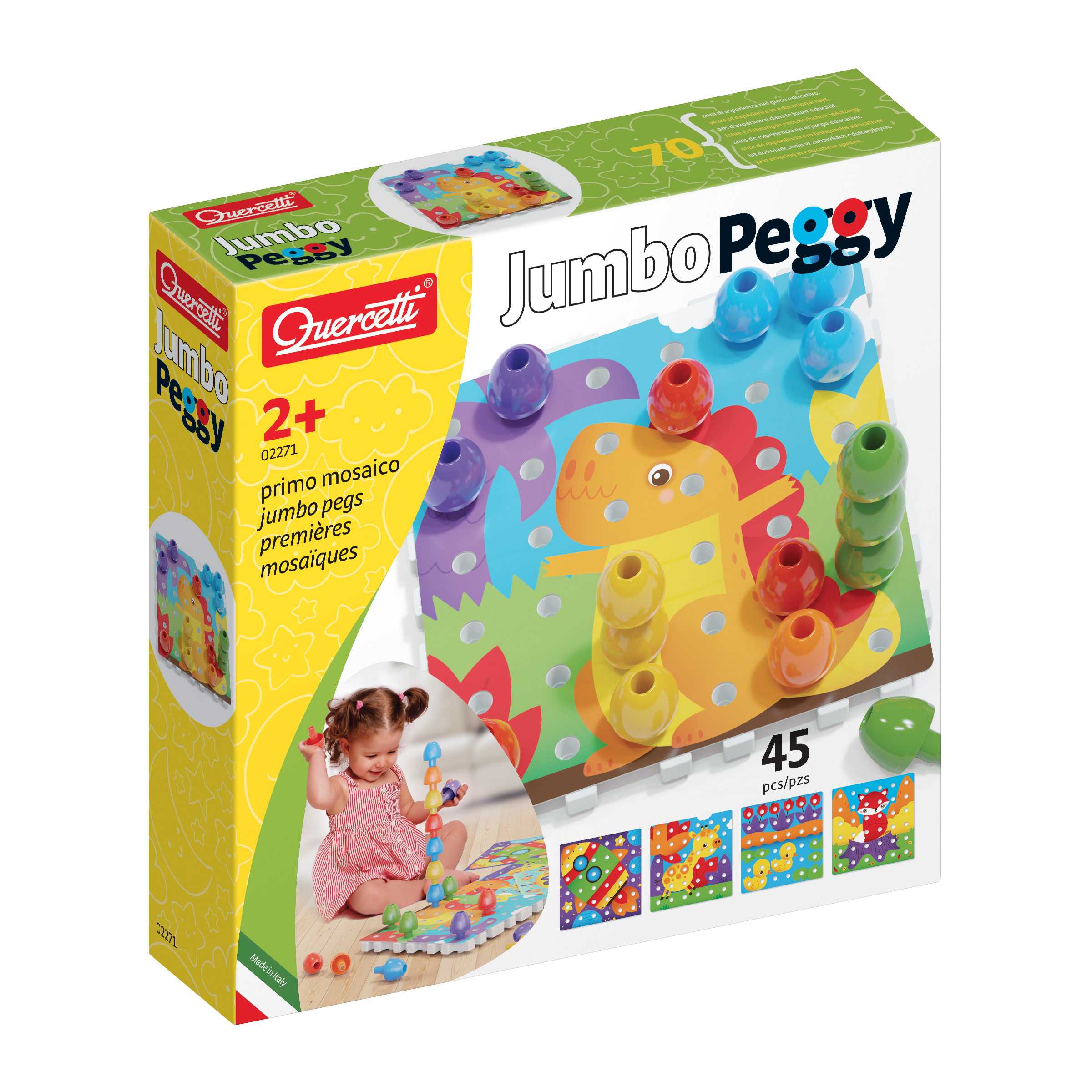 Quercetti Jumbo Peggy 45 - Jumbo Pegs & Pegboard เกมกระดานปักหมุดชิ้นจัมโบ้ แบบ45 ชิ้น
