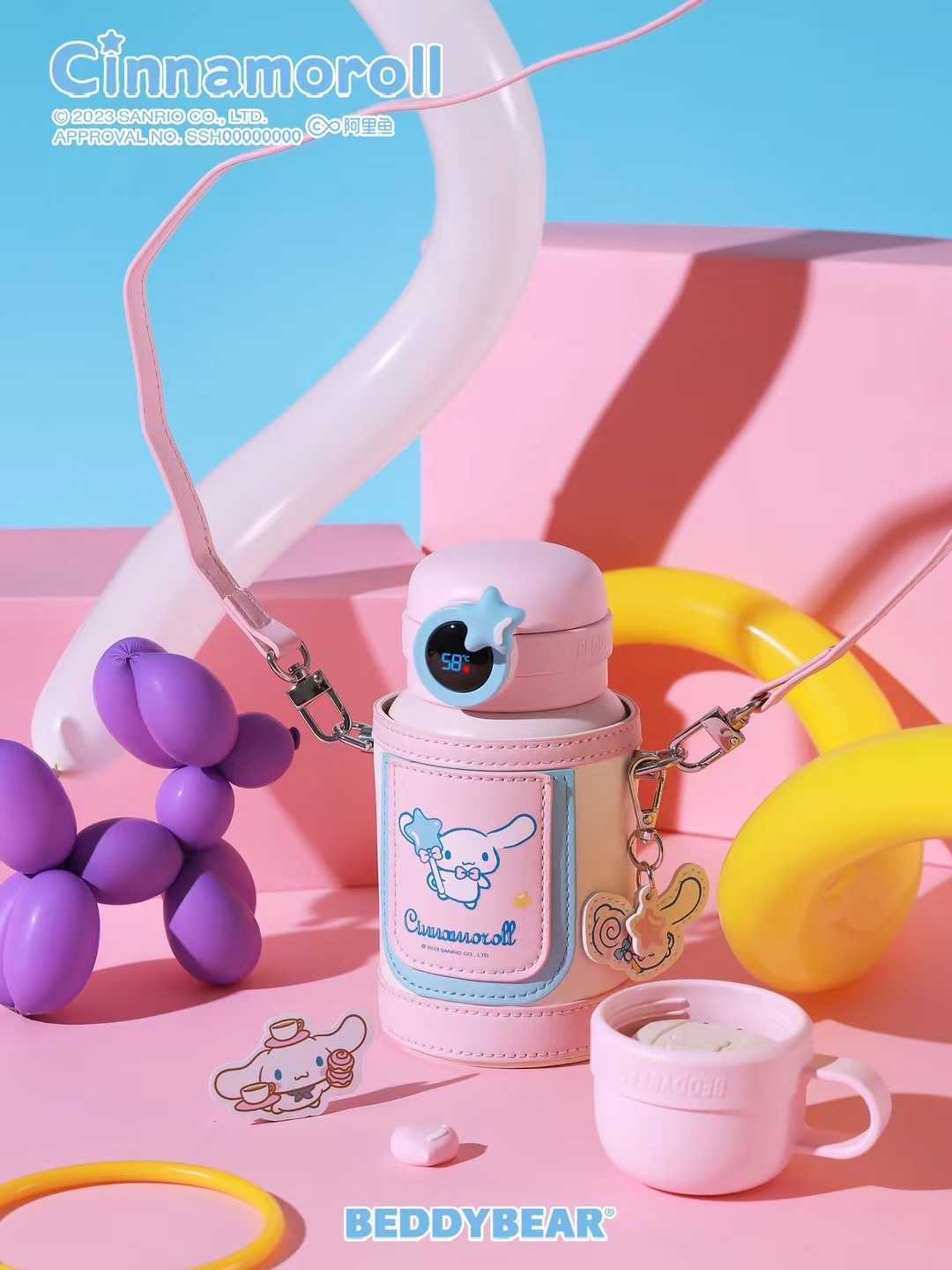 BeddyBearXCinnamoroll กระติกน้ำสูญญากาศสแตนเลส มีฝาแสดงอุณหภูมิได้ พร้อมกระเป๋าสะพาย BB002PLT-002CR