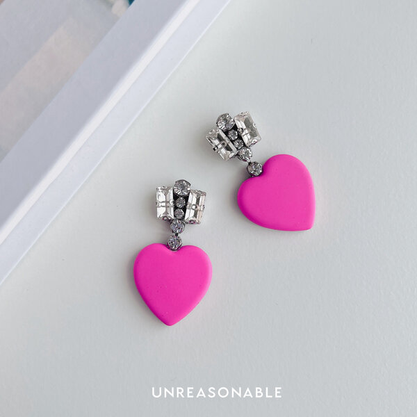 ต่างหูหัวใจ Drop Earrings สีชมพู ต่างหูคลิป ต่างหูก้านเงินแท้ UA0942-02 Unreasonable Accessories