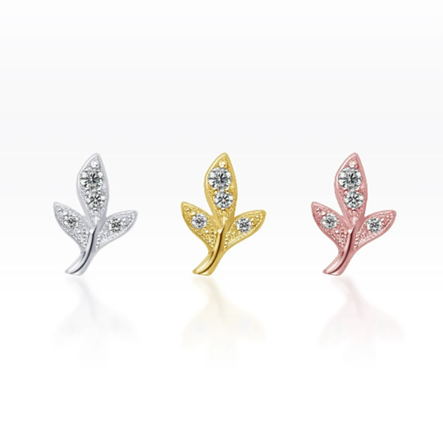 PiercingRoomByJay Olive leaf CZ Flat Back เงินแท้ (ราคาต่อชิ้น)