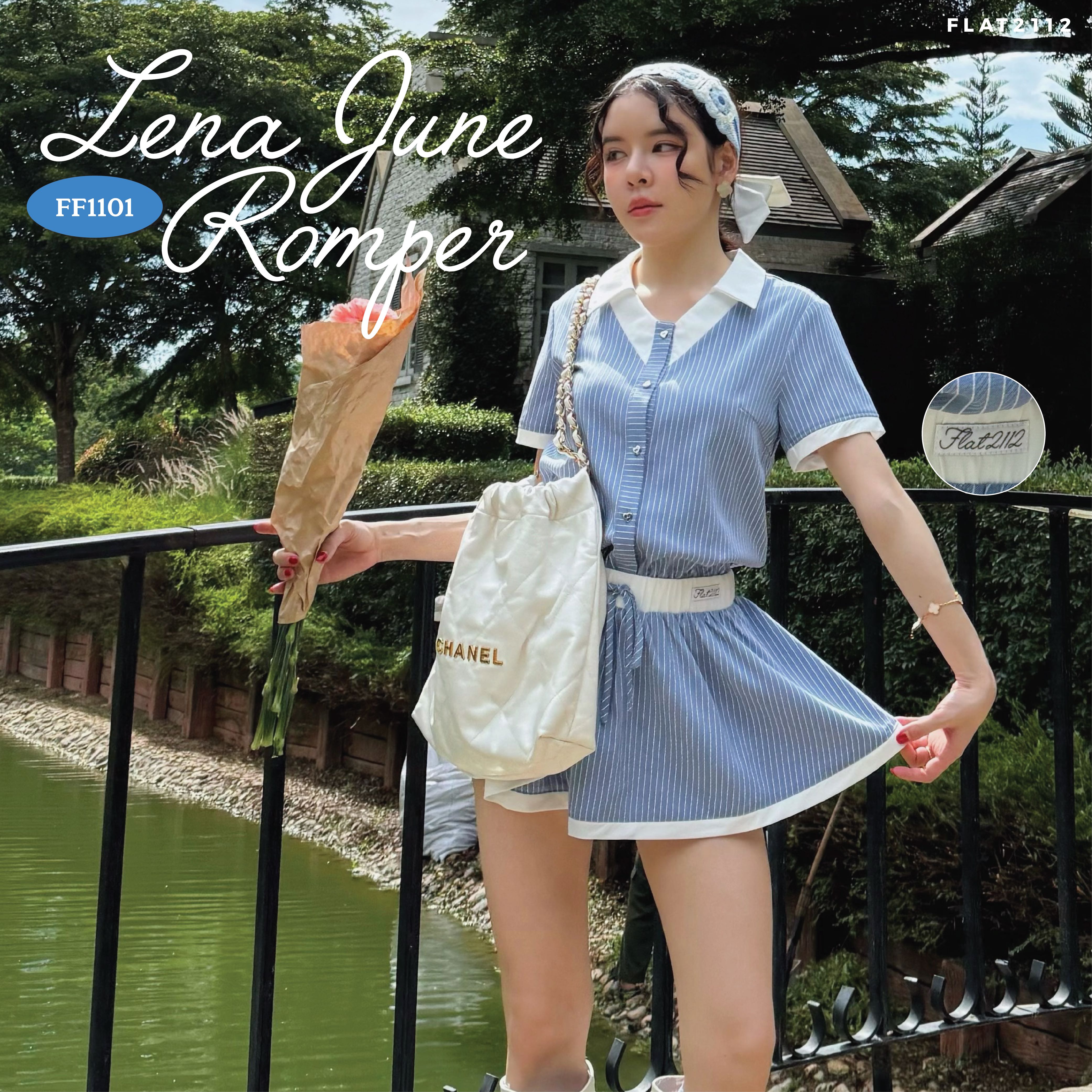 FLAT2112 FF1101 : LENA JUNE ROMPER รอมเปอร์ จั๊มสูท จั๊มสูทแขนสั้น แฟชั่นผู้หญิง