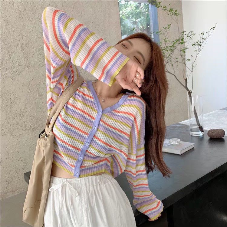 พร้อมส่ง💓 เสื้อแขนยาว ลายริ้วๆ สีแคนดี้ น่ารักๆ มาใหม่จ้า