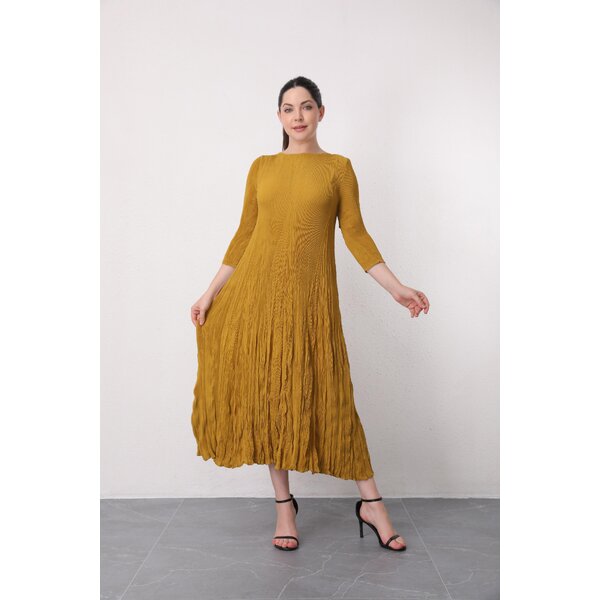 2MUAY รุ่น GA92140 เดรสอัดพลีท LONG SLEEVE CRINKLE PLEATED DRESS 6 สี FREE SIZE