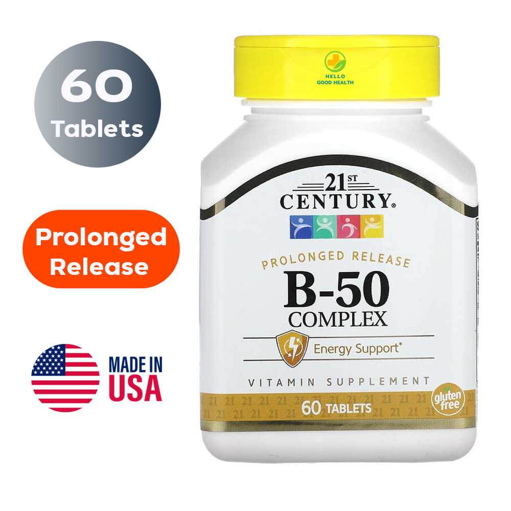 วิตามินบีรวม 21st Century, B-50 Complex, Prolonged Release, 60 Tablets