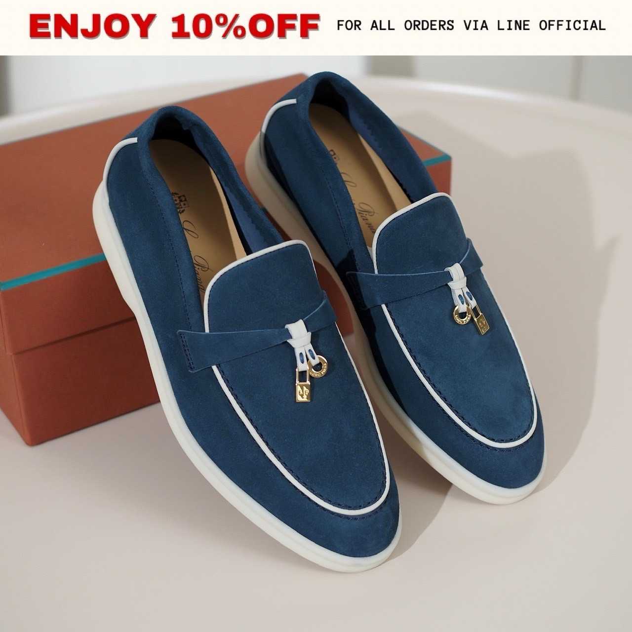 NEW! LORO PIANA Summer Charms Walk Loafers สี Ocean Heart | Shoes