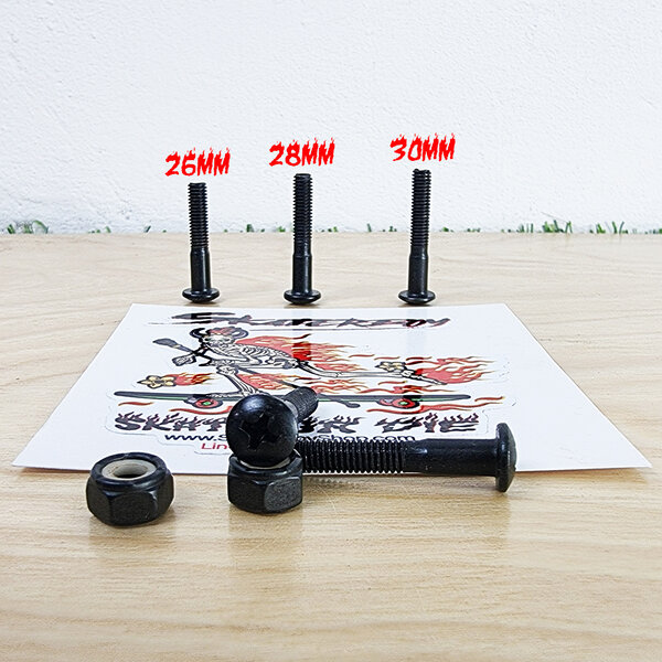0504 น็อตยึดทรัคสเก็ตบอร์ด หัวเห็ด ไม่กินบอร์ดไม้ 26-30mm พร้อมน้อตตัวเมีย