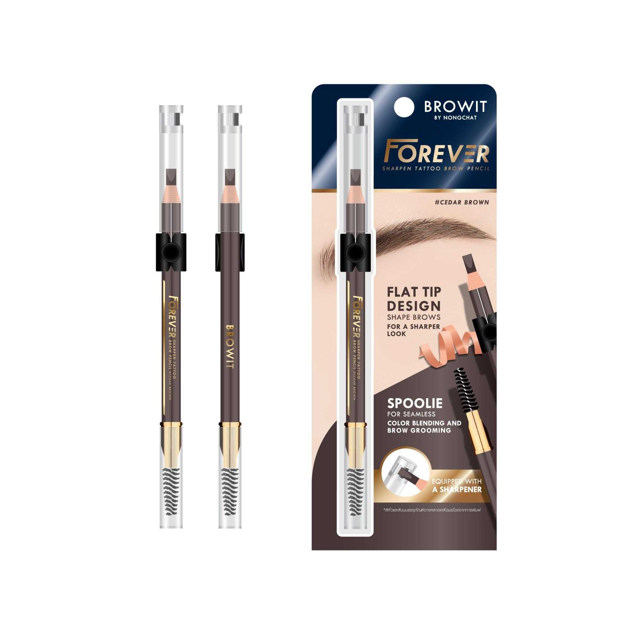 ดินสอสักคิ้วหัวแบนน้องฉัตร ► Official Account Browit Forever Sharpen Tattoo Brow Pencil