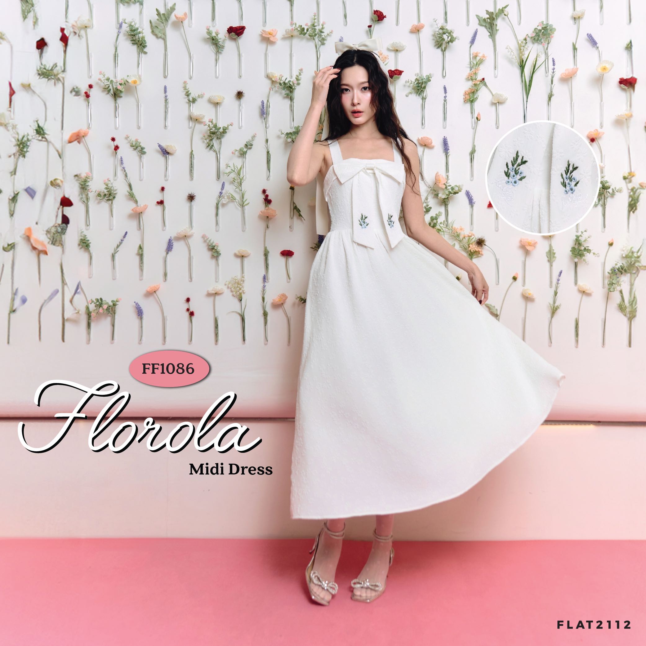 FLAT2112 FF1086 : FLOROLA MIDI DRESS เดรส เดรสยาว เดรสแขนกุด ชุดออกงาน เสื้อผ้าผู้หญิง