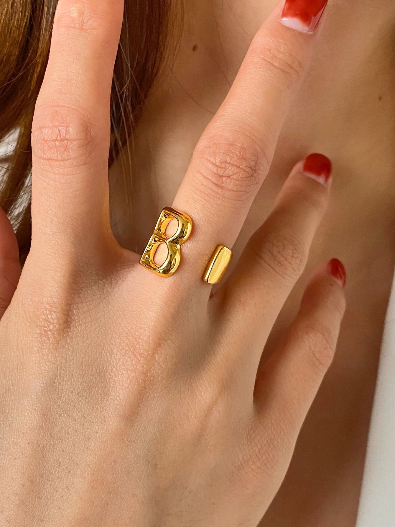 B letter design cuff ring