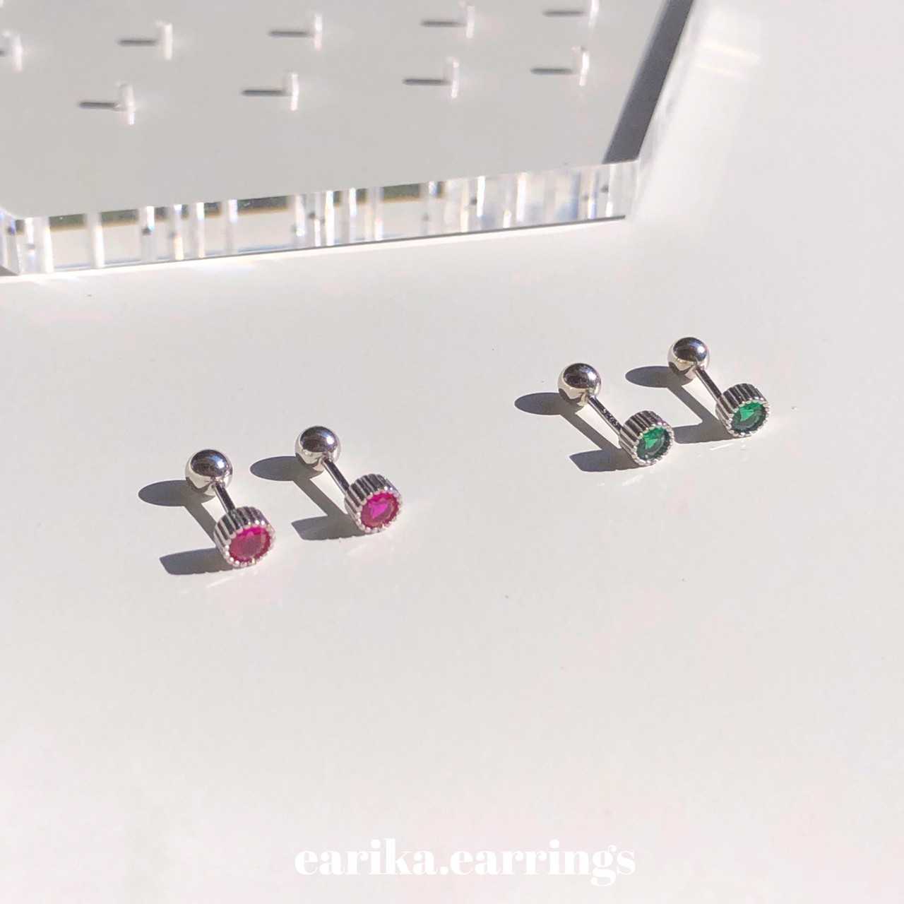 earika.earrings - round gemstone piercing จิวหูเงินแท้รูปวงกลมจี้เพชร เหมาะสำหรับคนแพ้ง่าย