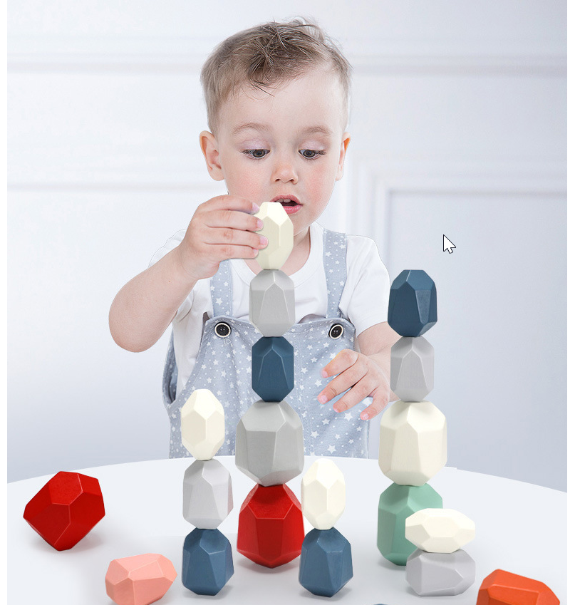 Colorful stone building blocks educational toys Montessori เรียงหิน