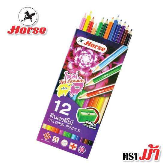ดินสอสี ตราม้า+กบเหลา 12สีแท่งสั้น /12สีแท่งยาว/24สีแท่งยาว