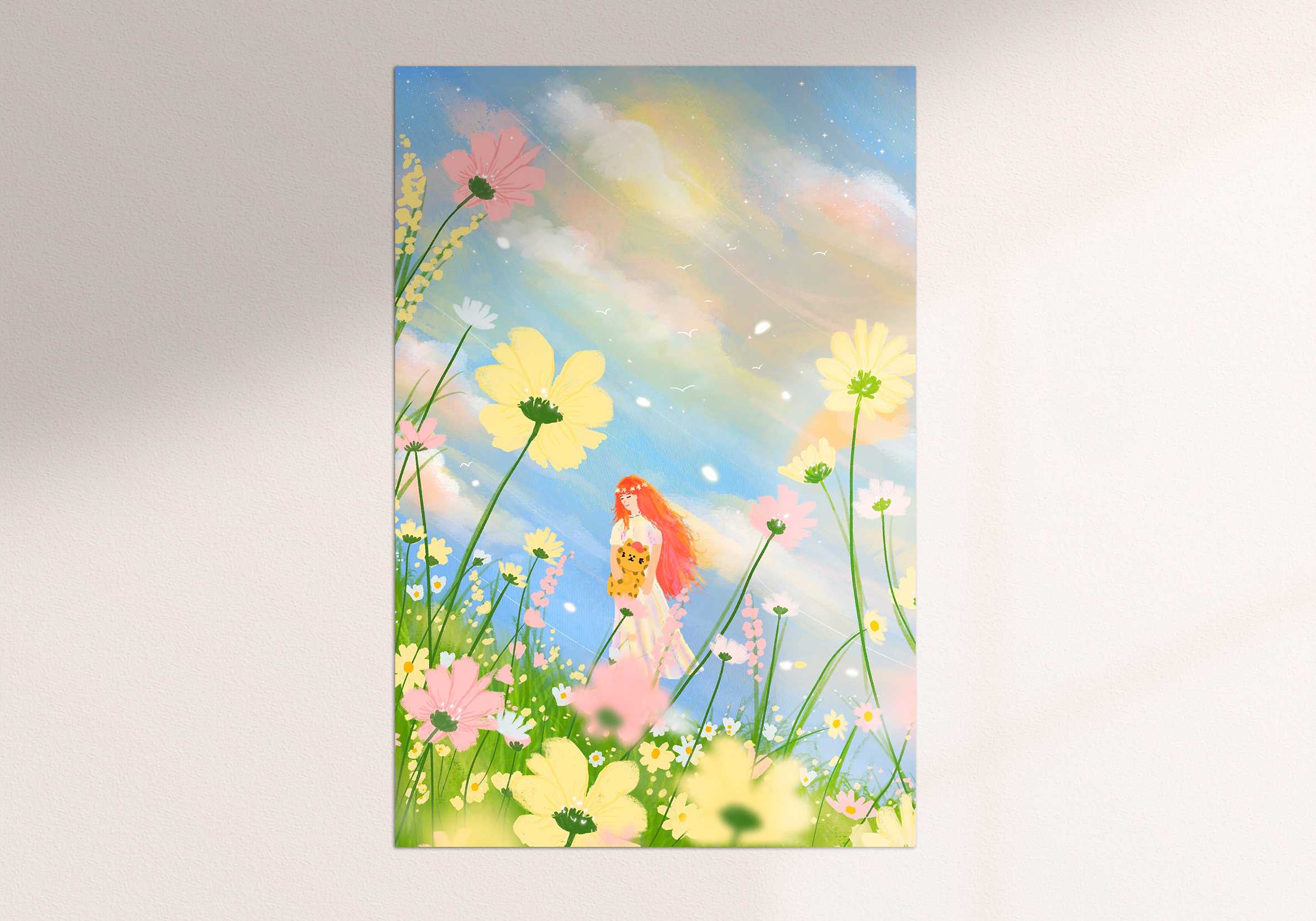 Art print Postcard [Girl with Blooming Flowers]